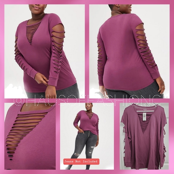 TORRID Purple Violet Slash Classic Fit Long Sleeve Tee! NWT! - Picture 2 of 6